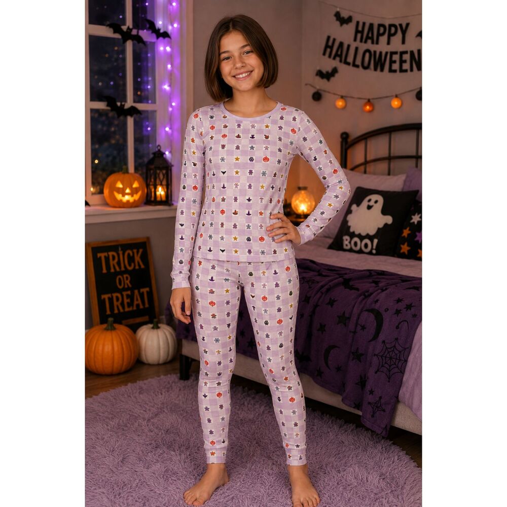 GAP Kids Girls 12 Halloween Pajama Set Organic Cotton Lavender Check 2 Pc #18